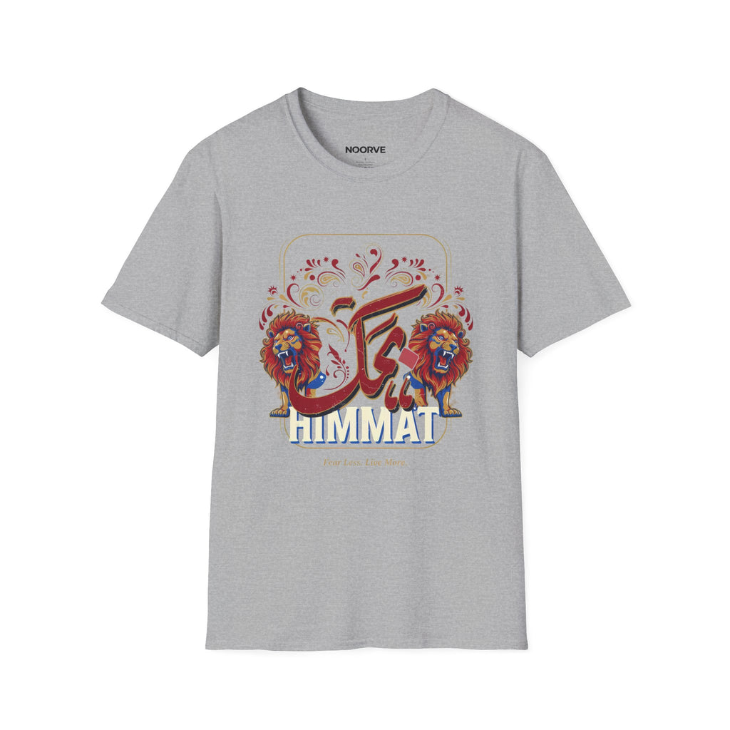 Arabic Calligraphy T-Shirt — 'Himmat' Lion Floral Graphic Tee