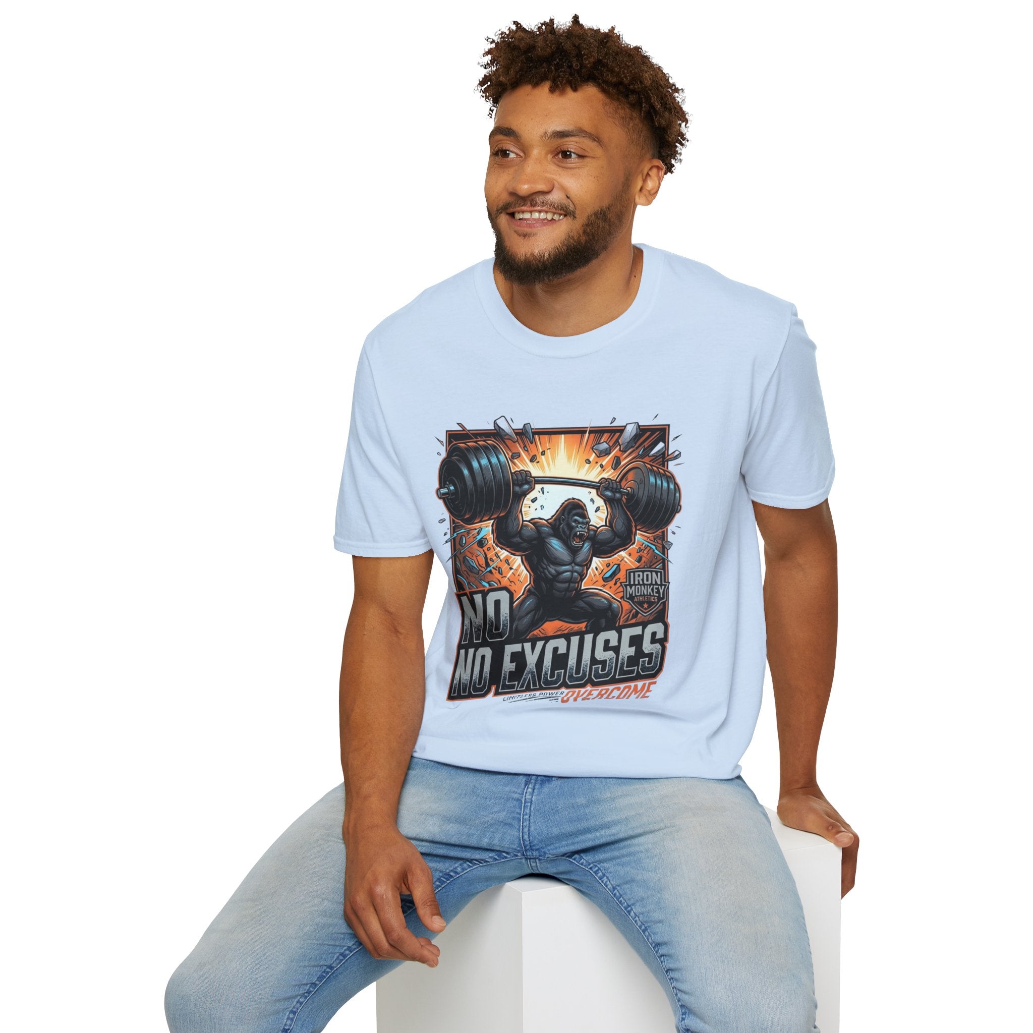 Motivational Weightlifting T-Shirt — 'No Excuses' Gorilla Gym Tee