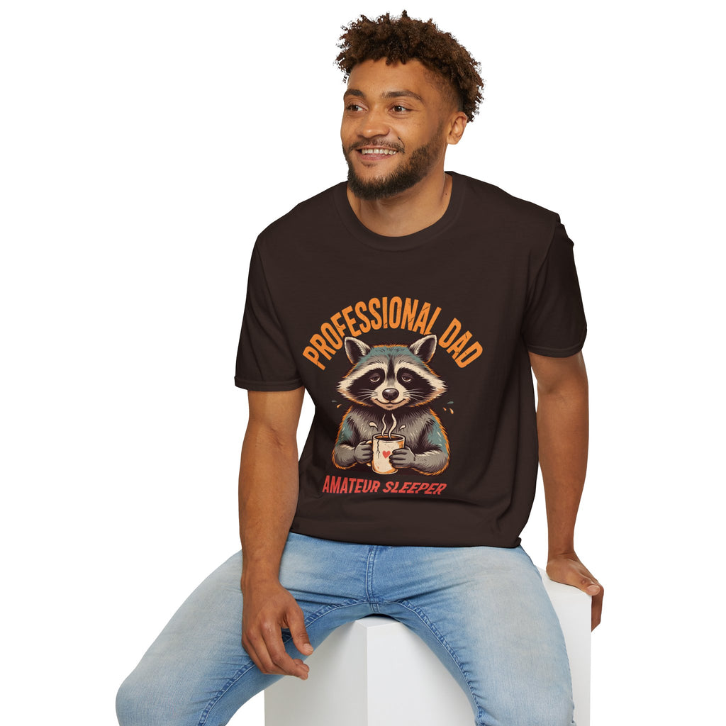 Dad T-Shirt — “Professional Dad, Amateur Sleeper” Raccoon Graphic Tee