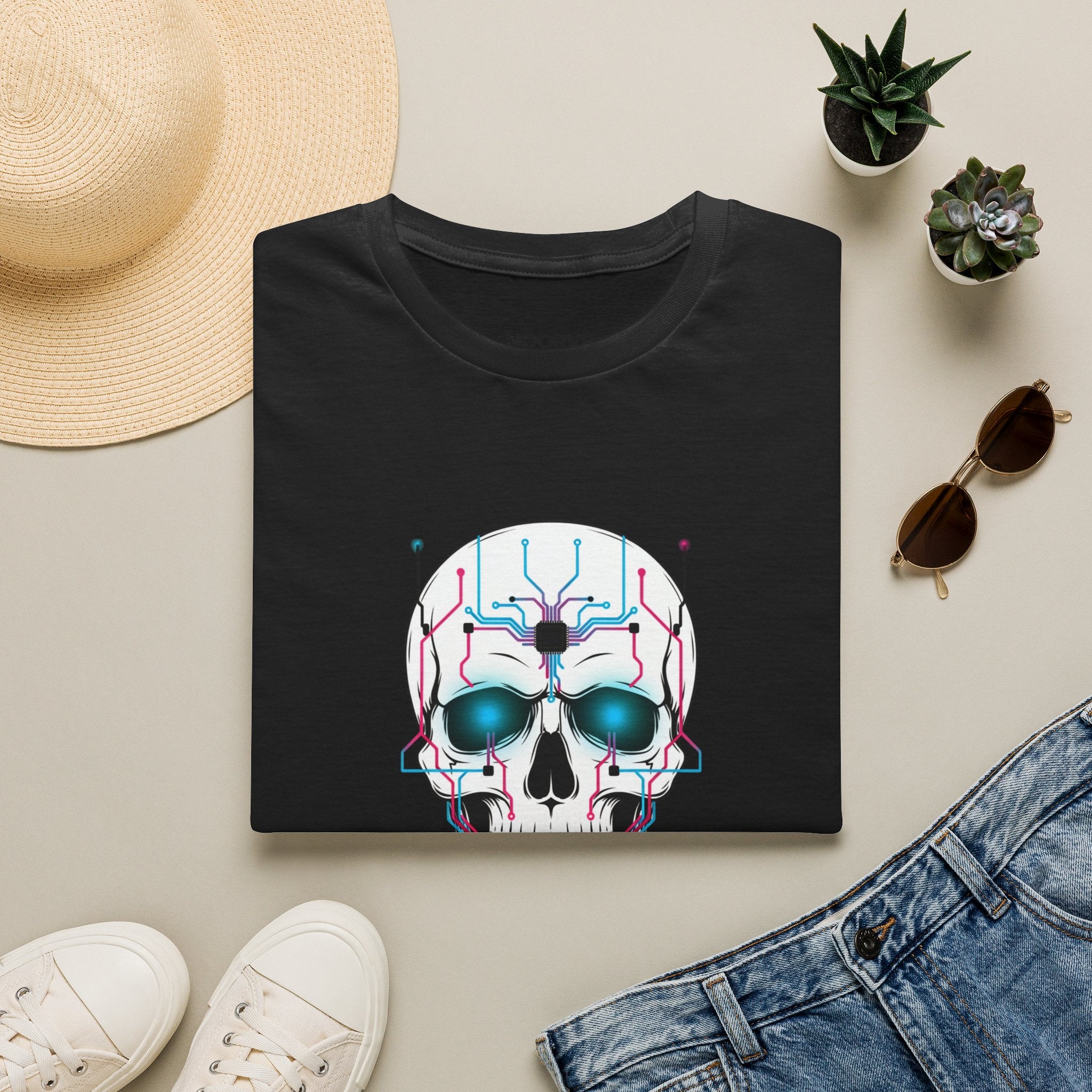 Cyber Skull T-Shirt — 'Human Powered' Retro Futuristic Graphic Tee | Noorve | T-Shirt
