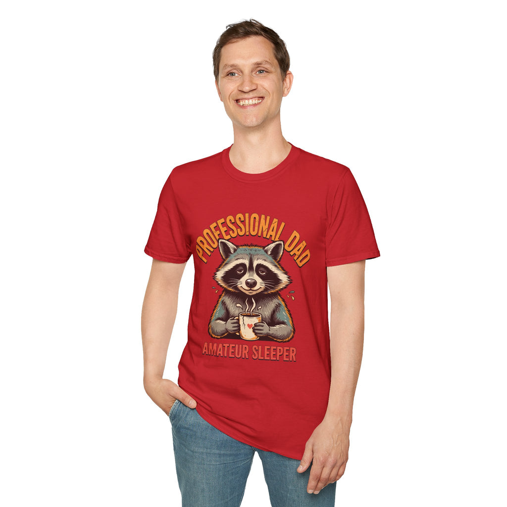 Dad T-Shirt — “Professional Dad, Amateur Sleeper” Raccoon Graphic Tee