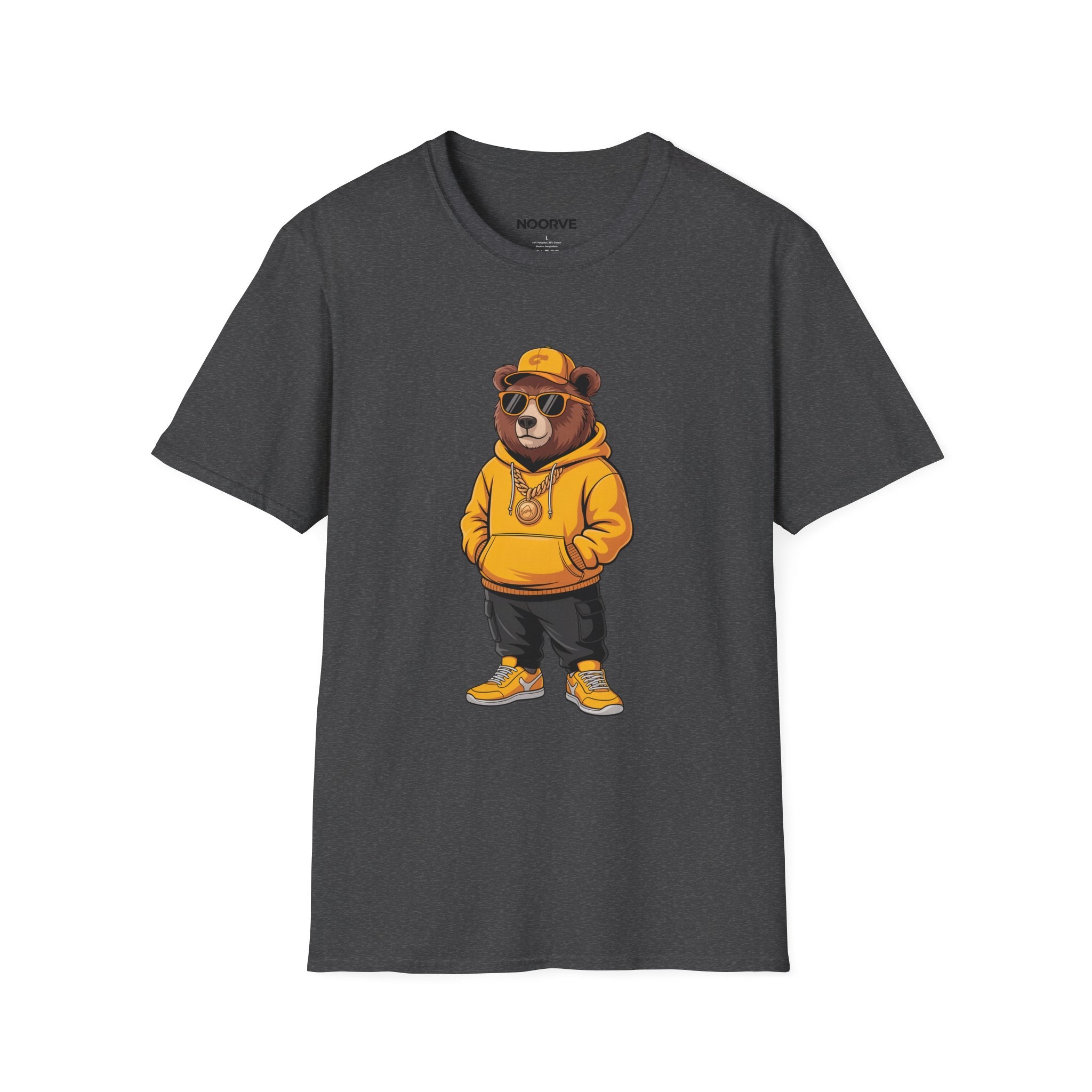 Bear Graphic T-Shirt — Cool Hip-Hop Bear in Yellow Hoodie | Noorve | T-Shirt