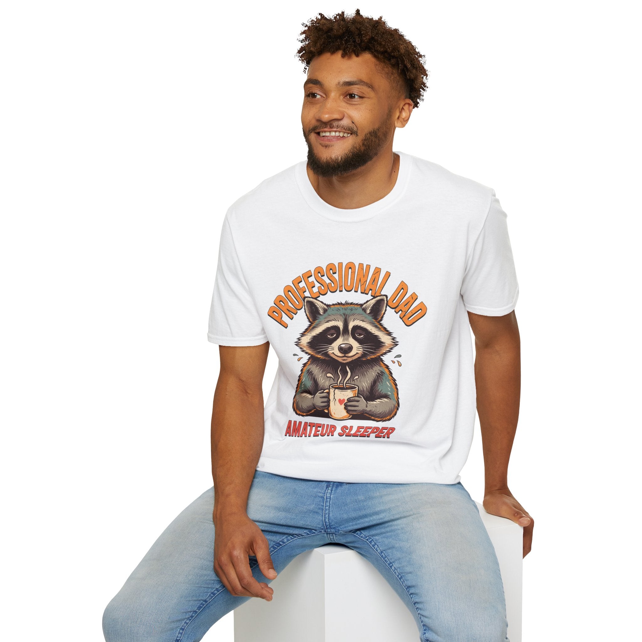 Dad T-Shirt — “Professional Dad, Amateur Sleeper” Raccoon Graphic Tee