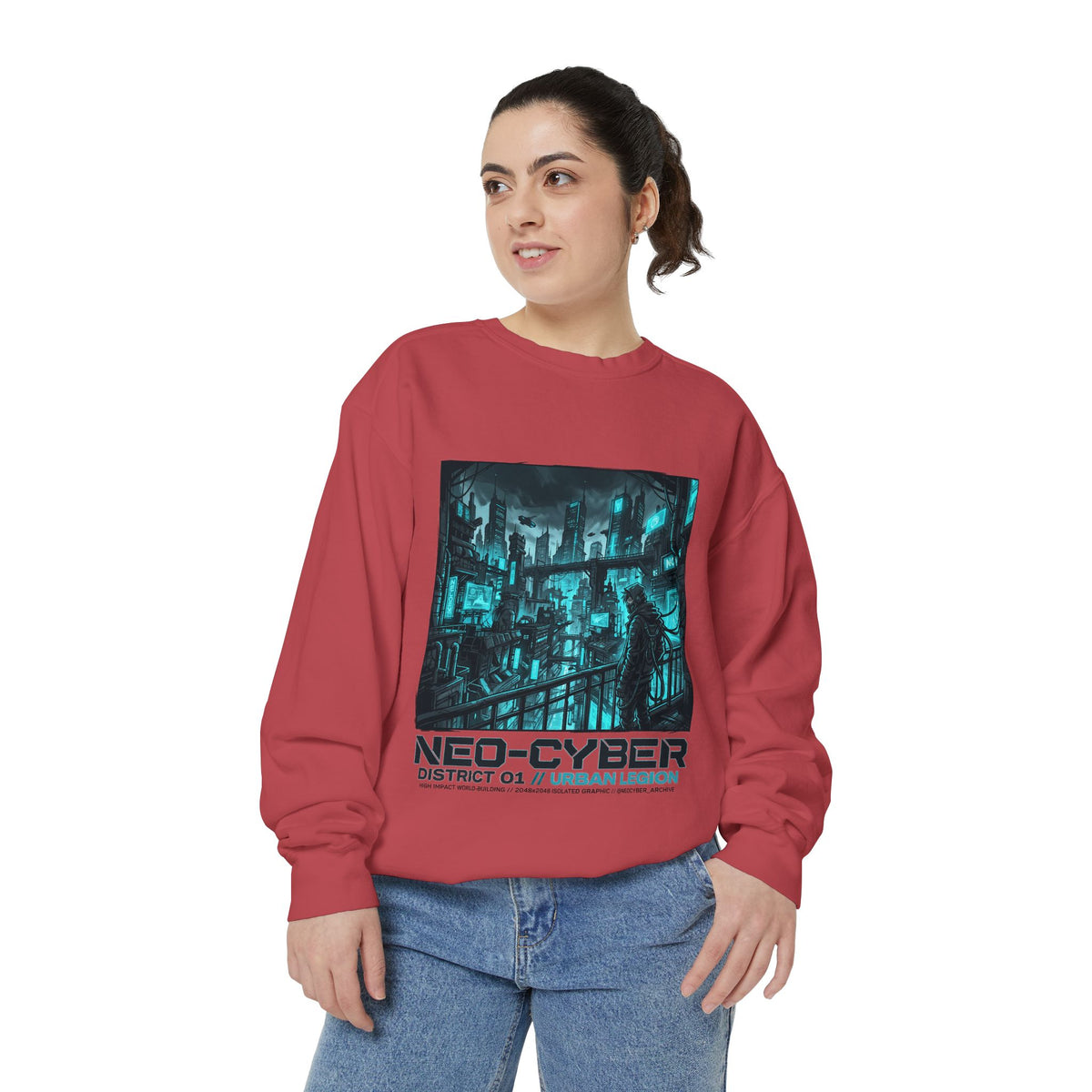 Neo-Cyber Sweatshirt — Retro Futuristic Cyberpunk City Graphic
