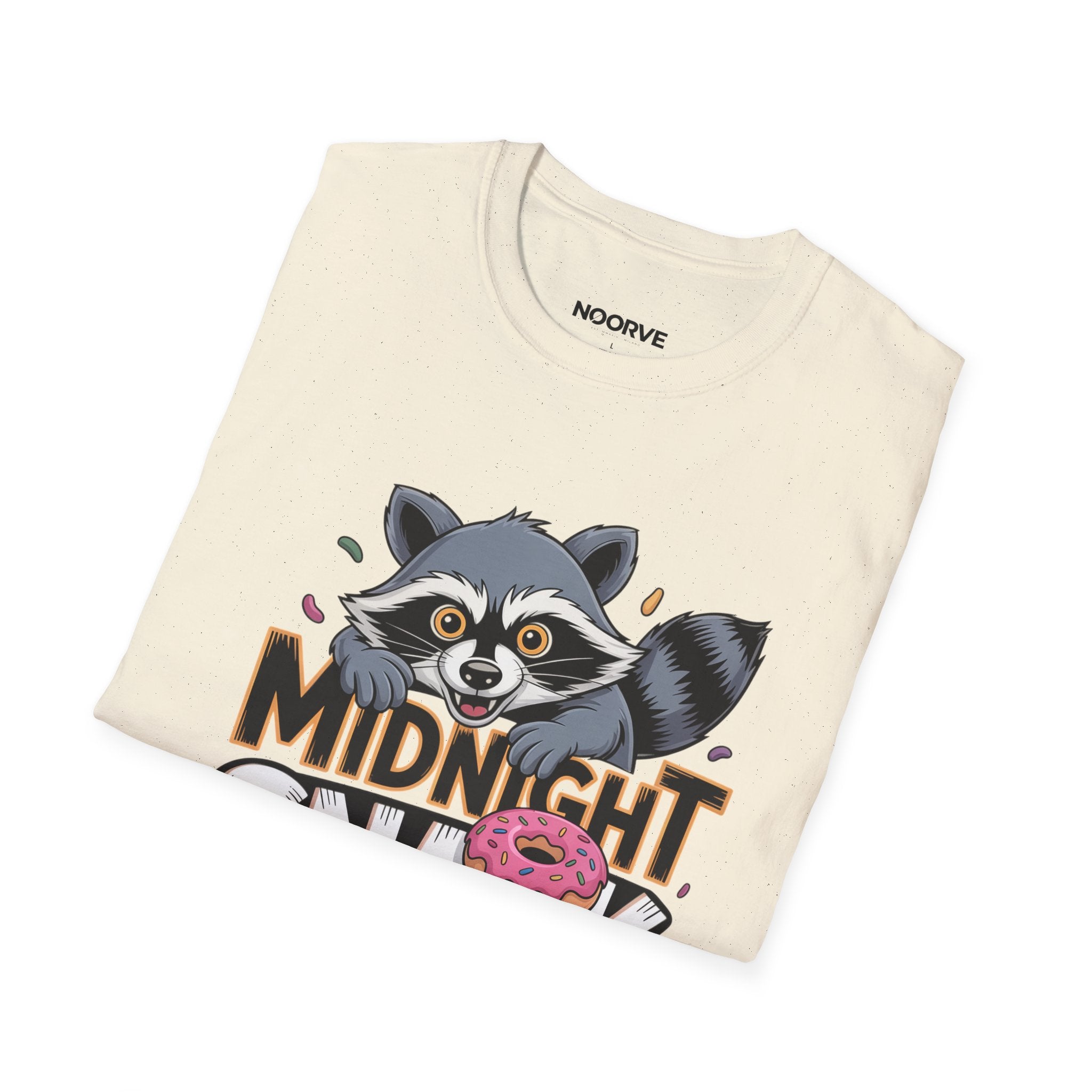 Midnight Snack Crew T-Shirt — Cute Raccoon Donut Tee