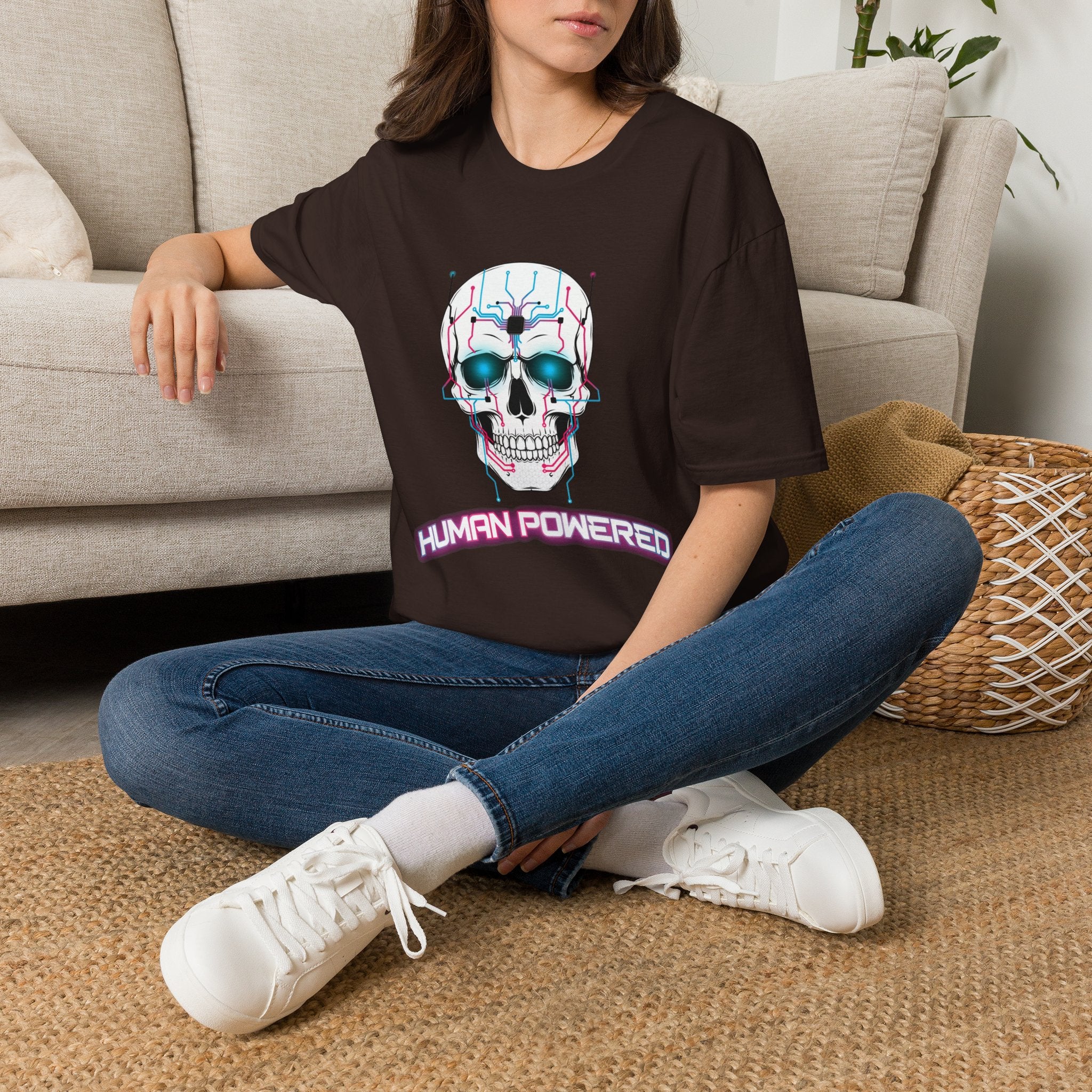Cyber Skull T‑Shirt — 'Human Powered' Retro Futuristic Graphic Tee
