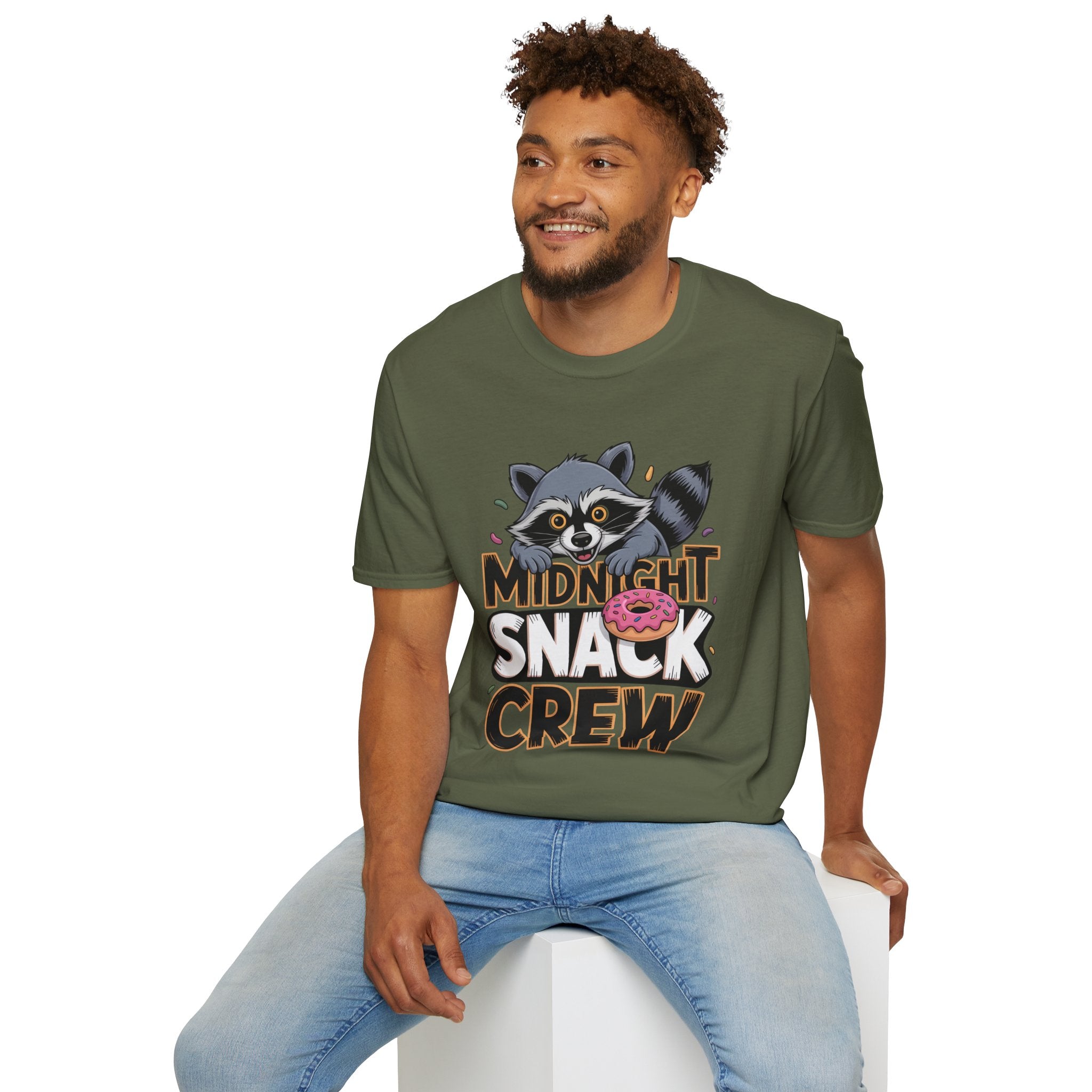 Midnight Snack Crew T-Shirt — Cute Raccoon Donut Tee