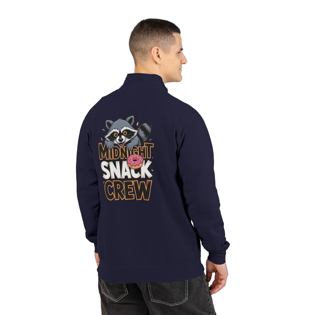 Quarter-Zip Sweatshirt — "Midnight Snack Crew" Raccoon Graphic