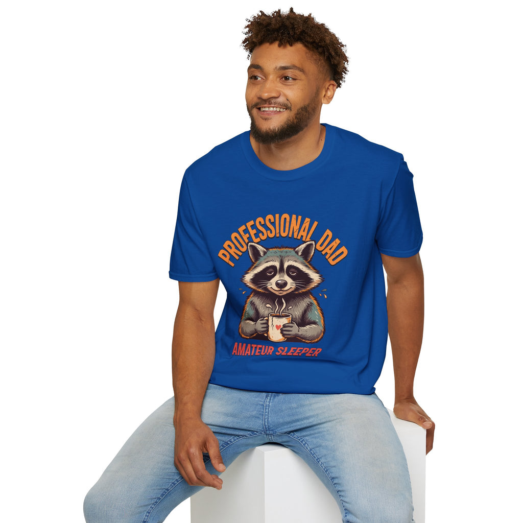 Dad T-Shirt — “Professional Dad, Amateur Sleeper” Raccoon Graphic Tee