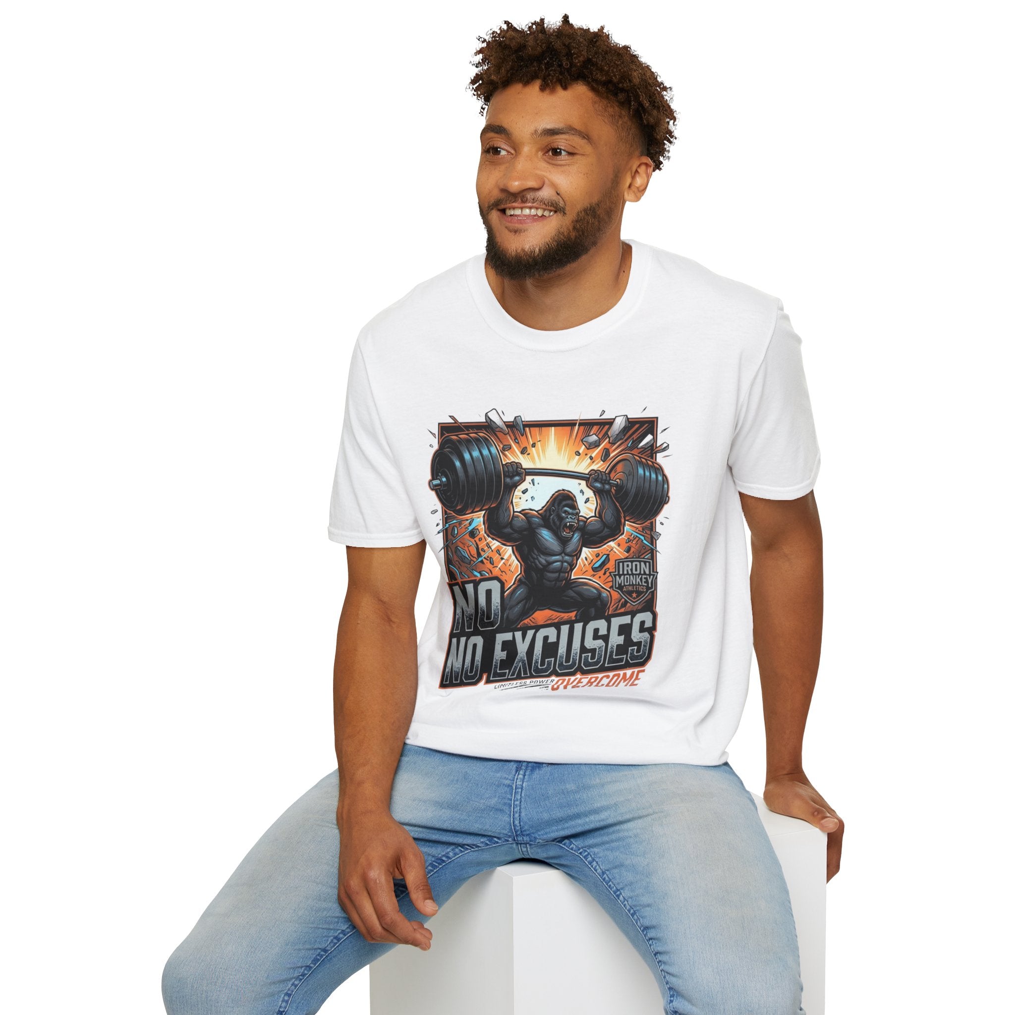 Motivational Weightlifting T-Shirt — 'No Excuses' Gorilla Gym Tee