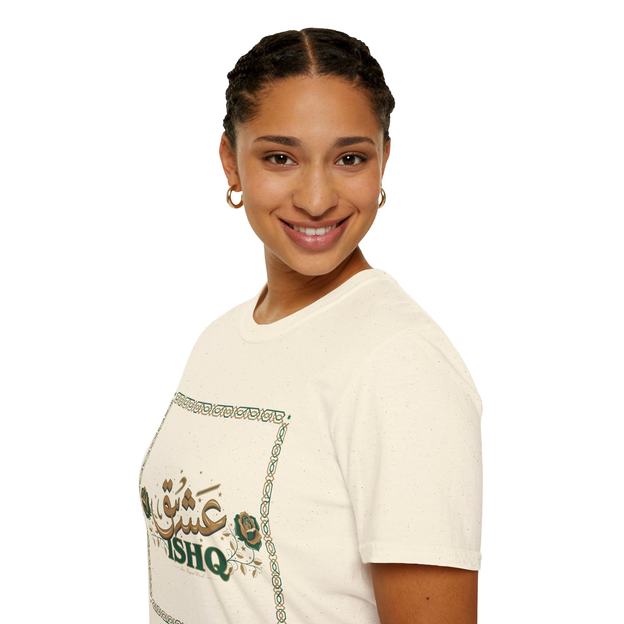 Arabic 'Ishq' Graphic T-Shirt — Romantic Calligraphy Floral Tee