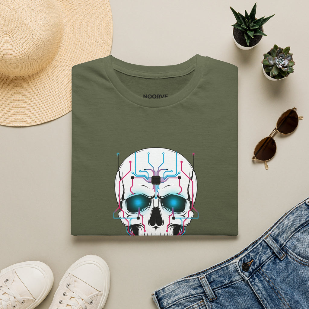Cyber Skull T-Shirt — 'Human Powered' Retro Futuristic Graphic Tee | Noorve | T-Shirt