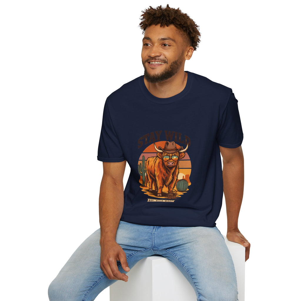 Stay Wild Longhorn T-Shirt — Retro Western Cow Skull Graphic Tee