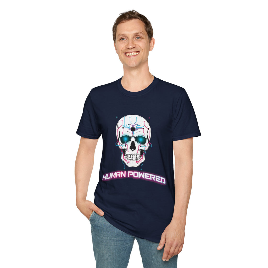 Cyber Skull T‑Shirt — 'Human Powered' Retro Futuristic Graphic Tee
