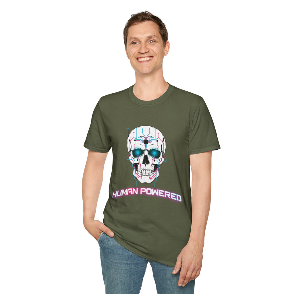 Cyber Skull T‑Shirt — 'Human Powered' Retro Futuristic Graphic Tee