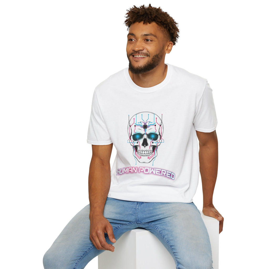 Cyber Skull T‑Shirt — 'Human Powered' Retro Futuristic Graphic Tee