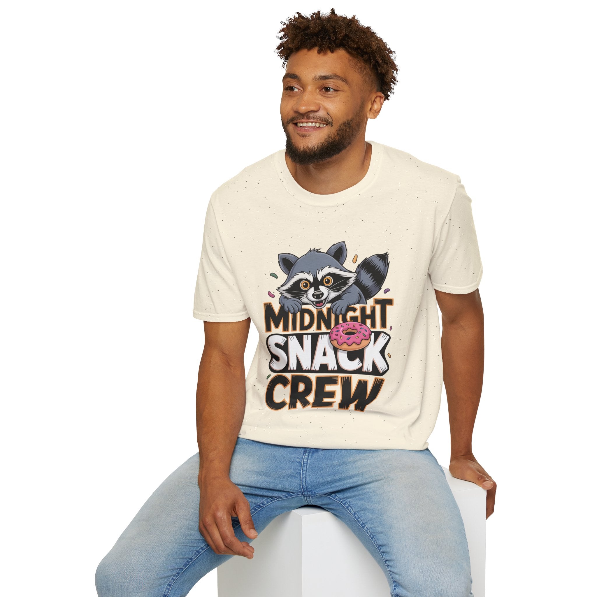 Midnight Snack Crew T-Shirt — Cute Raccoon Donut Tee