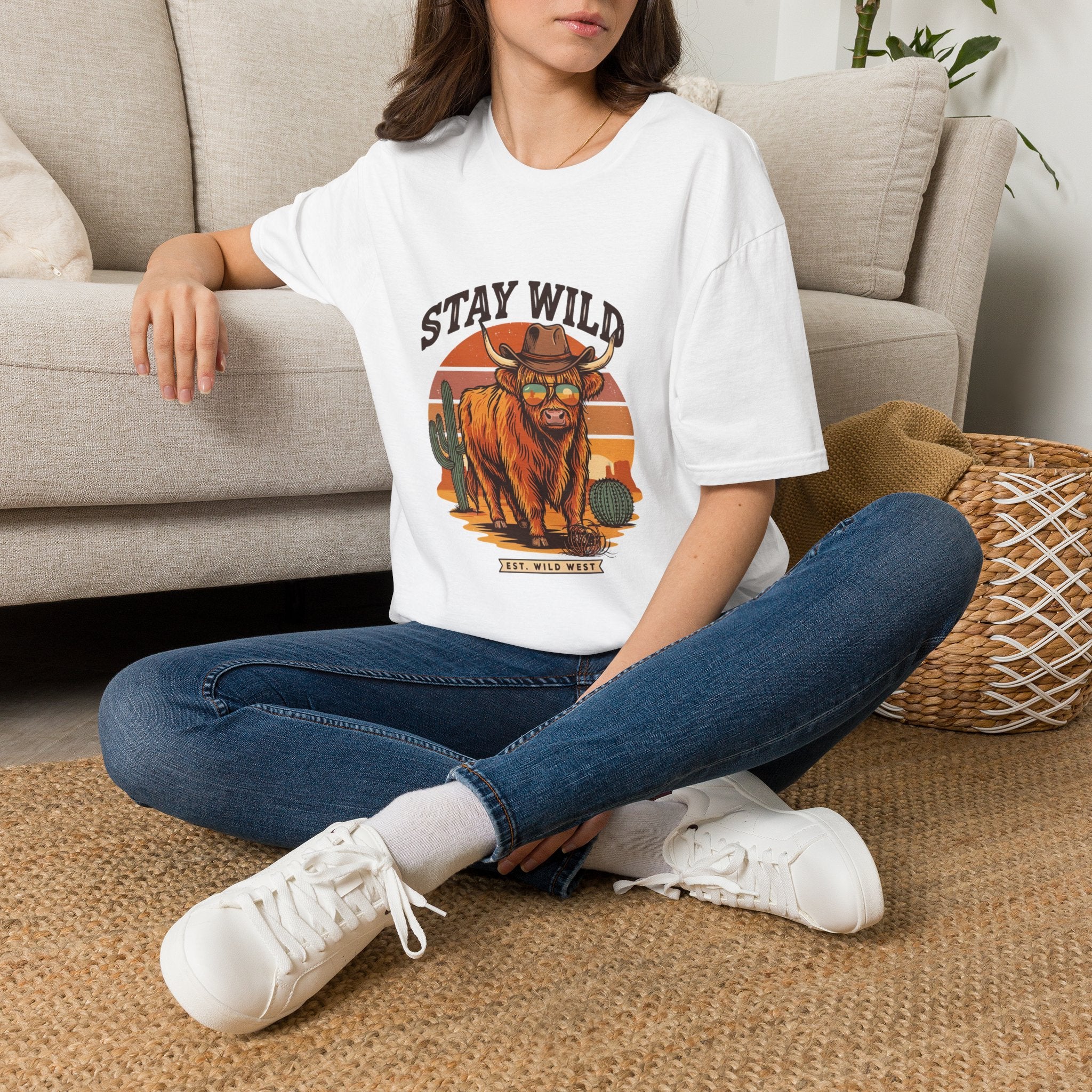 Stay Wild Longhorn T-Shirt — Retro Western Cow Skull Graphic Tee | Noorve | T-Shirt