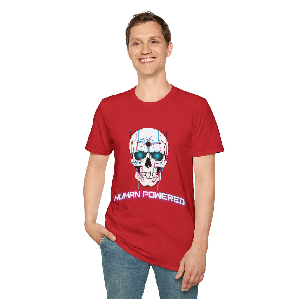 Cyber Skull T‑Shirt — 'Human Powered' Retro Futuristic Graphic Tee