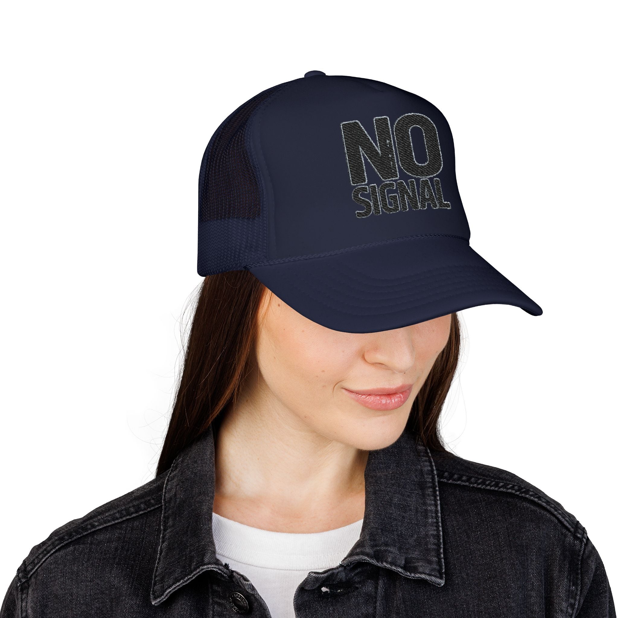 Trucker Hat — "NO SIGNAL" Distressed Foam Mesh Cap