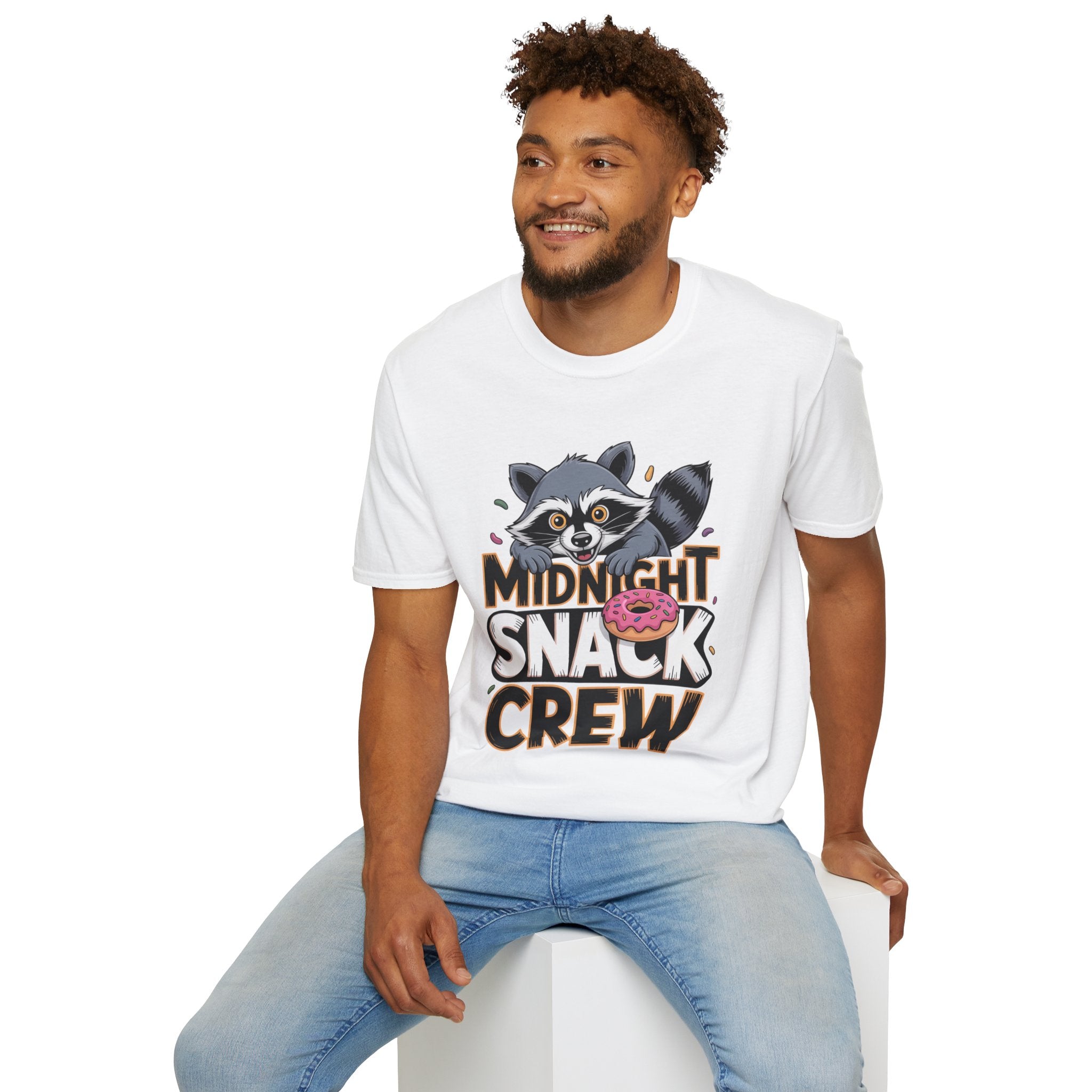 Midnight Snack Crew T-Shirt — Cute Raccoon Donut Tee
