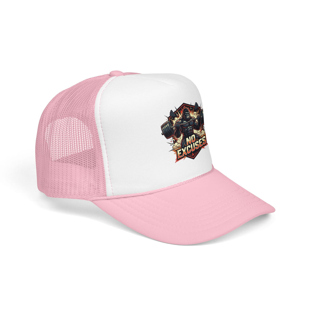 Trucker Hat — 'No Excuses' Gym Skull Design