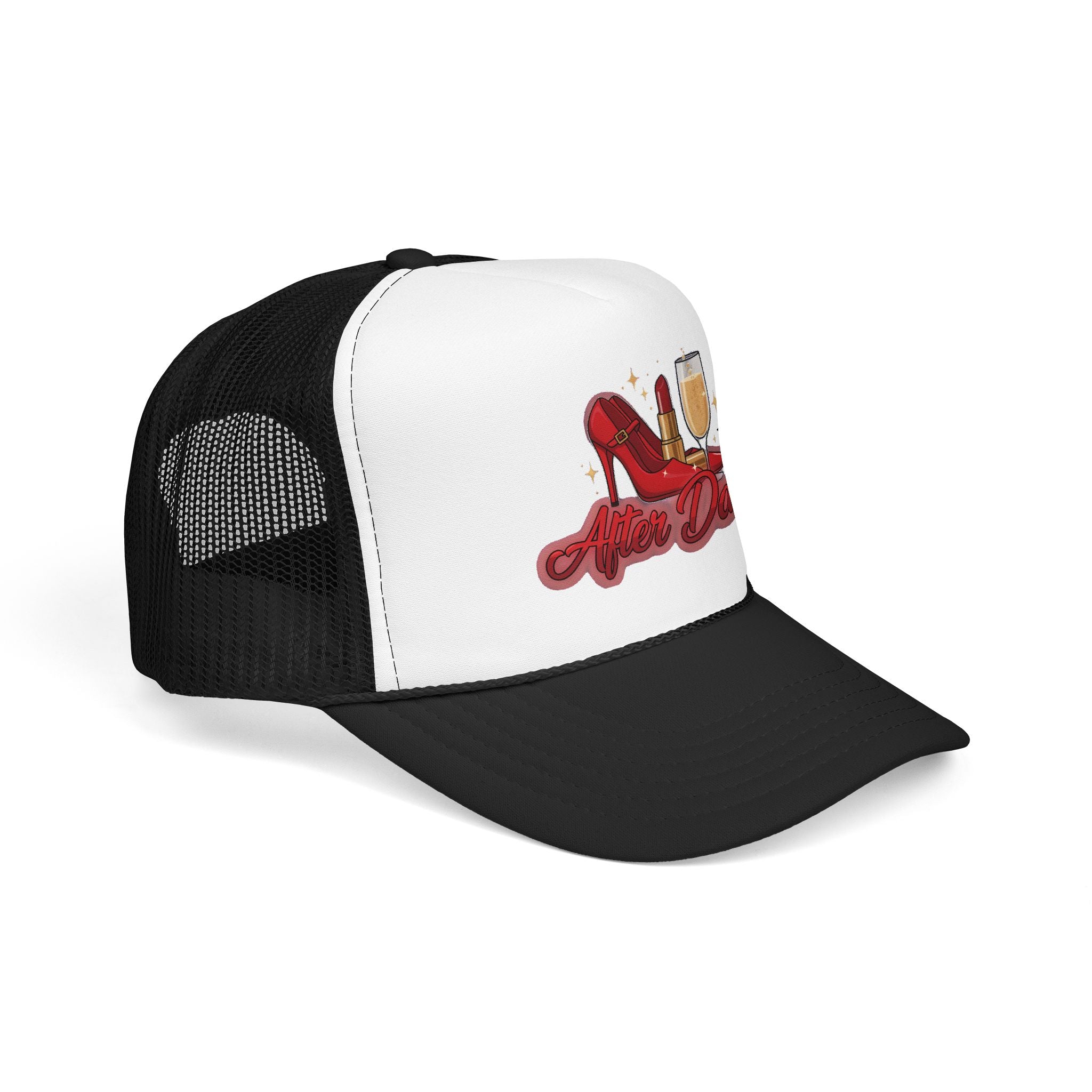 After Dark Trucker Hat — Red Heels & Champagne Foam Cap