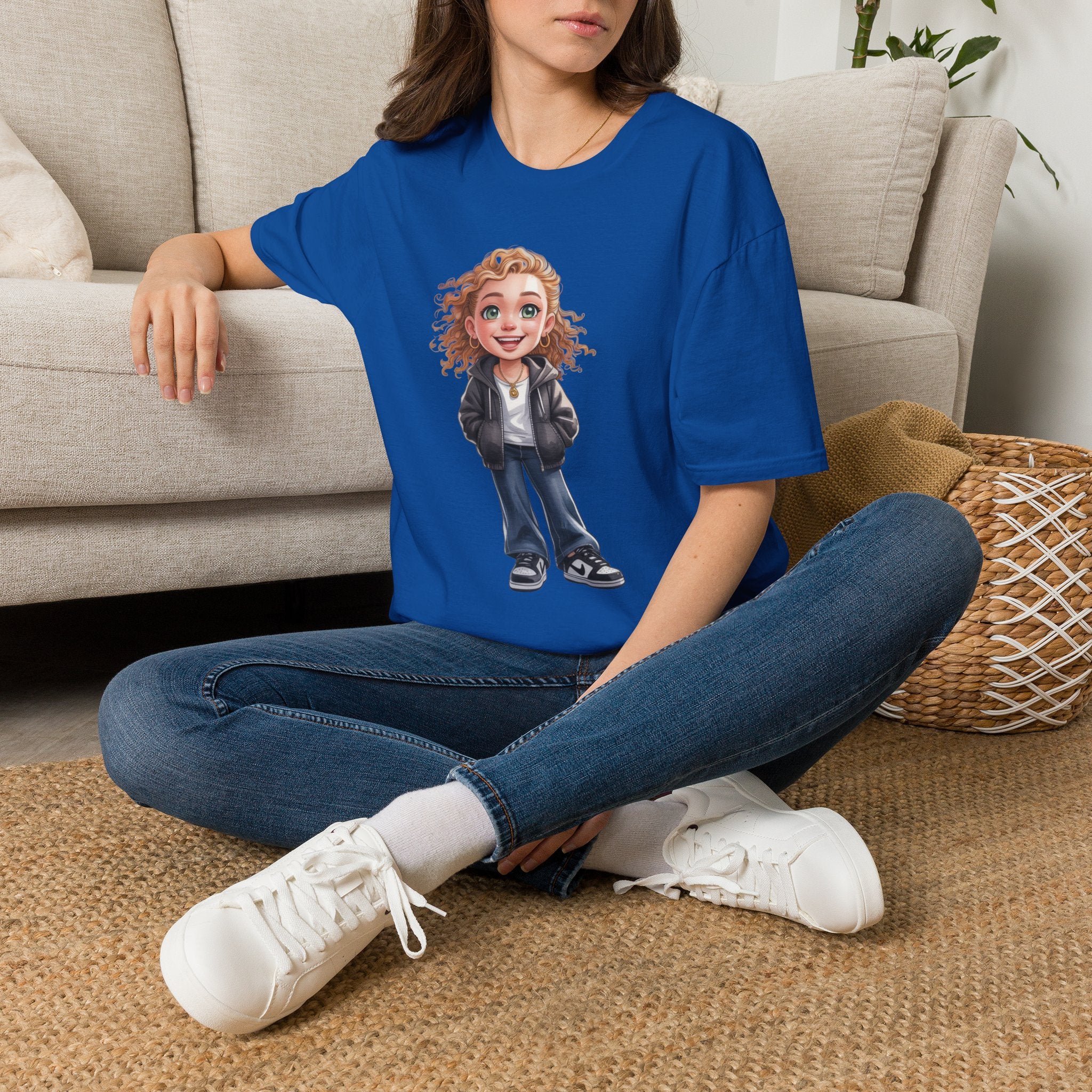 Cute Curly Girl Cartoon T-Shirt — Whimsical Character Tee | Noorve | T-Shirt