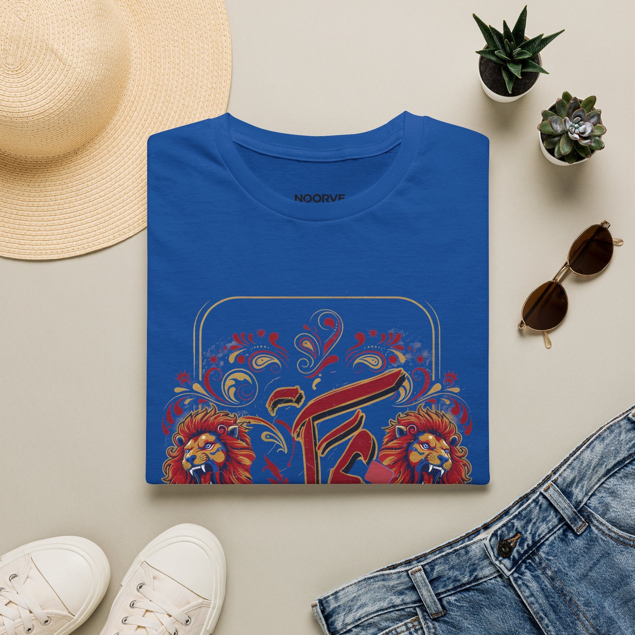 Arabic Calligraphy T-Shirt — 'Himmat' Lion Floral Graphic Tee | Noorve | T-Shirt