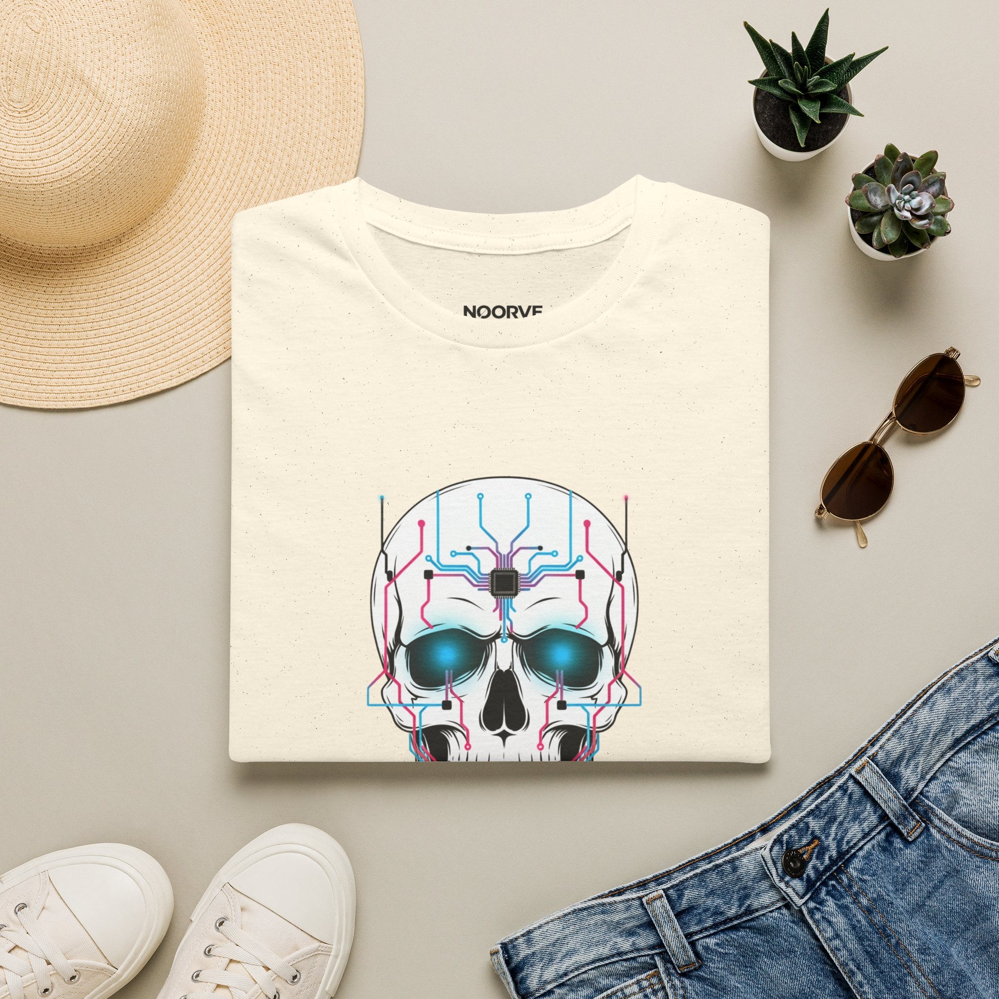 Cyber Skull T-Shirt — 'Human Powered' Retro Futuristic Graphic Tee | Noorve | T-Shirt