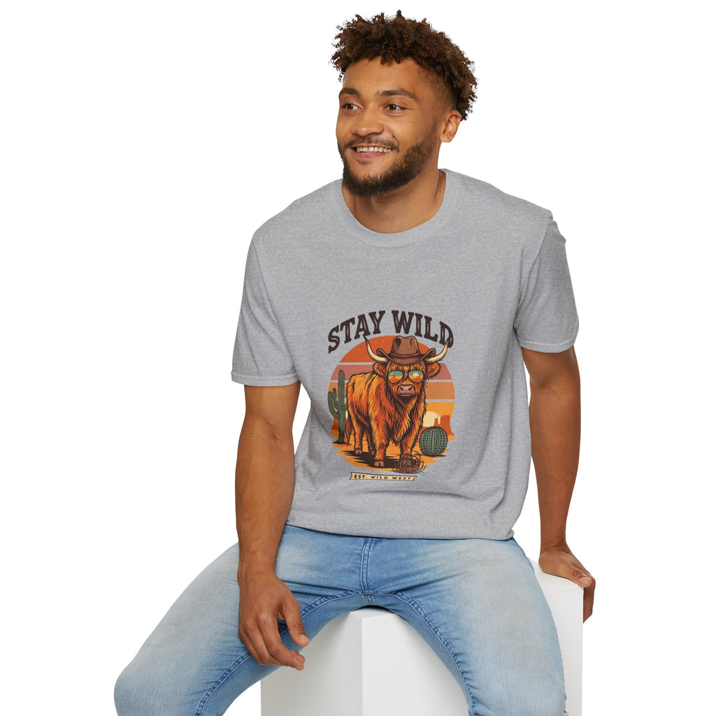 Stay Wild Longhorn T-Shirt — Retro Western Cow Skull Graphic Tee