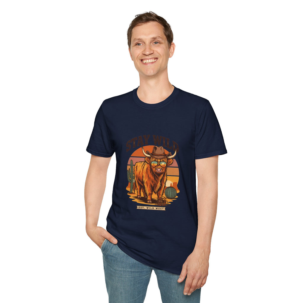 Stay Wild Longhorn T-Shirt — Retro Western Cow Skull Graphic Tee