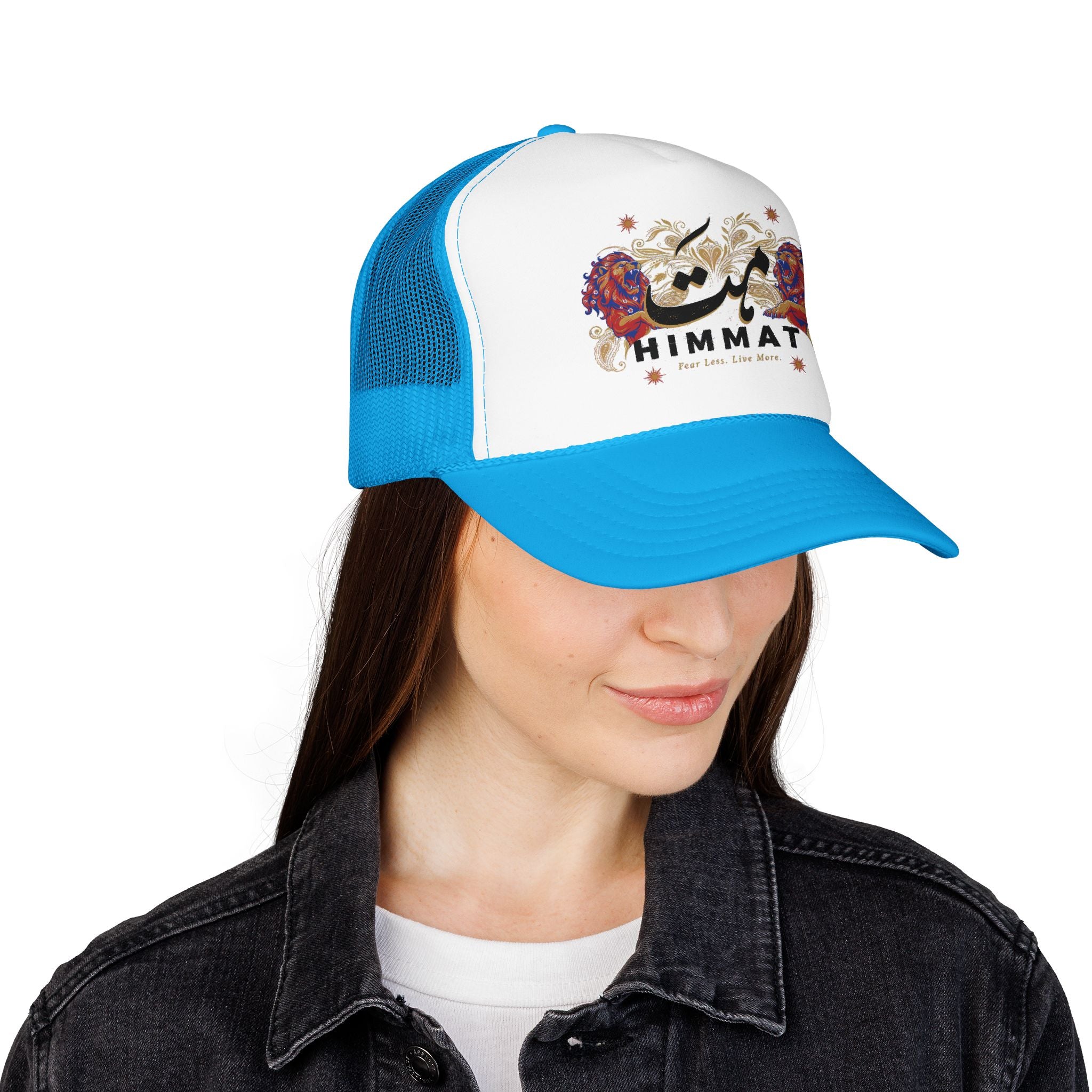 Trucker Hat — Vintage Floral Rose Skull Design (Live Loud, Live More)