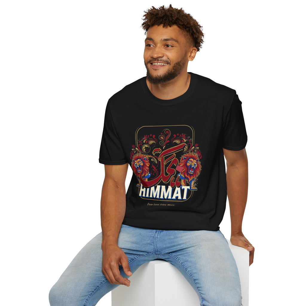 Arabic Calligraphy T-Shirt — 'Himmat' Lion Floral Graphic Tee