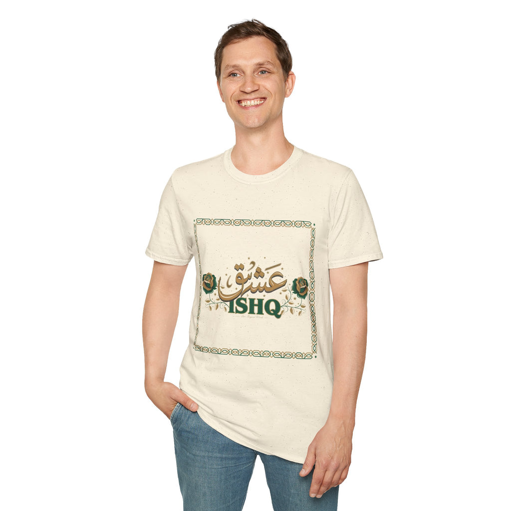 Arabic 'Ishq' Graphic T-Shirt — Romantic Calligraphy Floral Tee