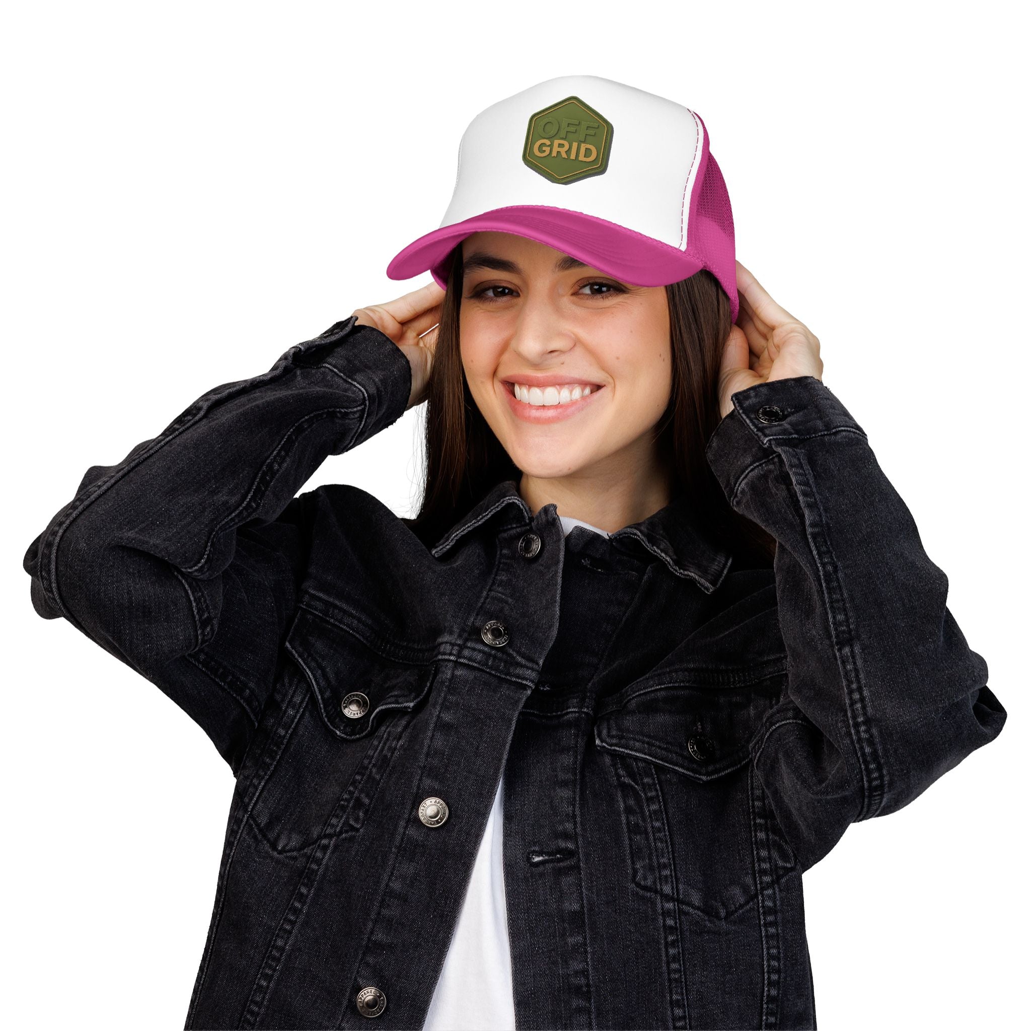 Off Grid Patch Trucker Hat — Military Green Adventure Cap
