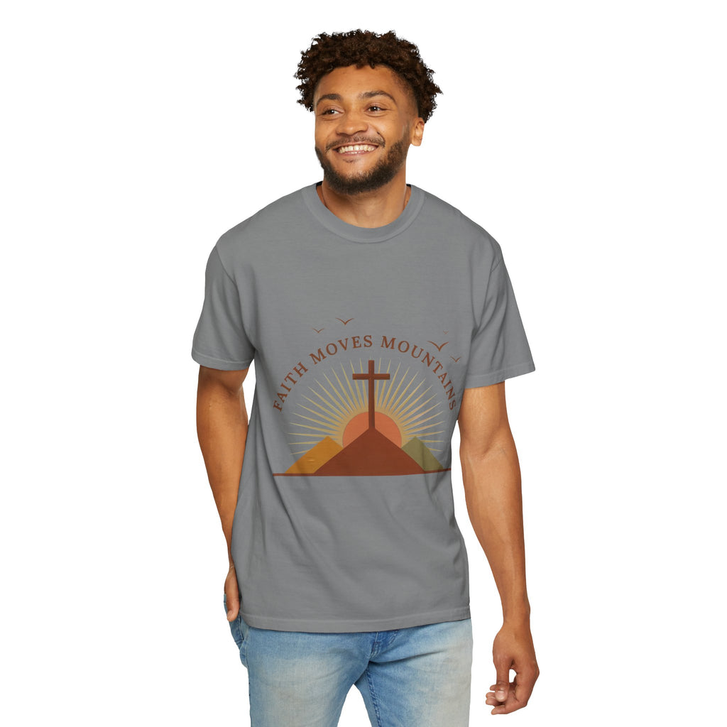 Faith Moves Mountains T-Shirt — Christian Cross Mountain Graphic Tee
