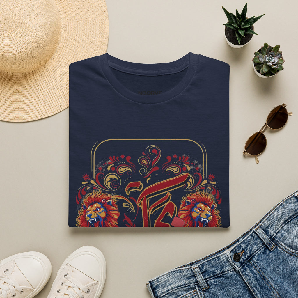 Arabic Calligraphy T-Shirt — 'Himmat' Lion Floral Graphic Tee | Noorve | T-Shirt