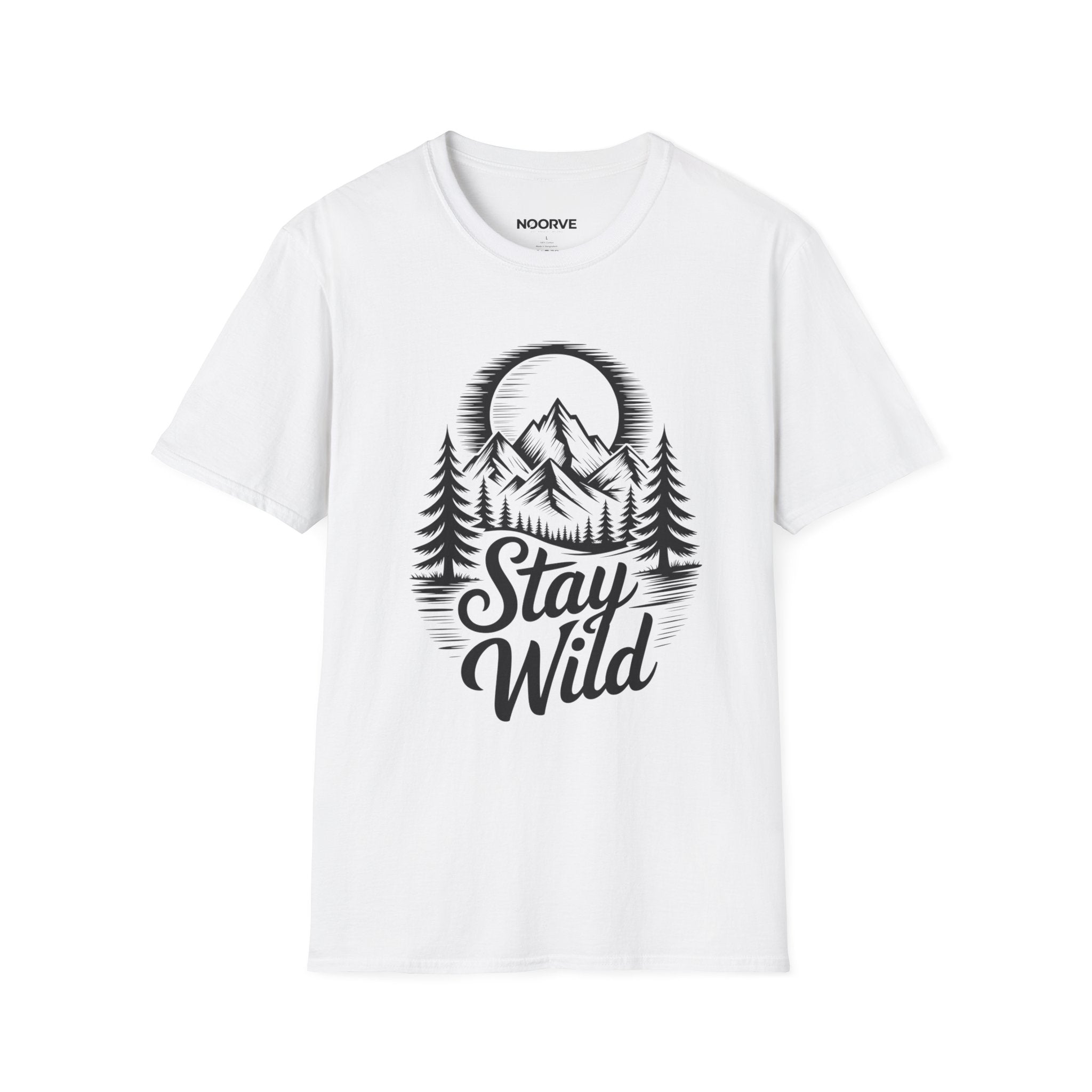 Stay Wild Mountain T-Shirt — Adventure Graphic Tee with Mountains & Pine Trees | Noorve | T-Shirt
