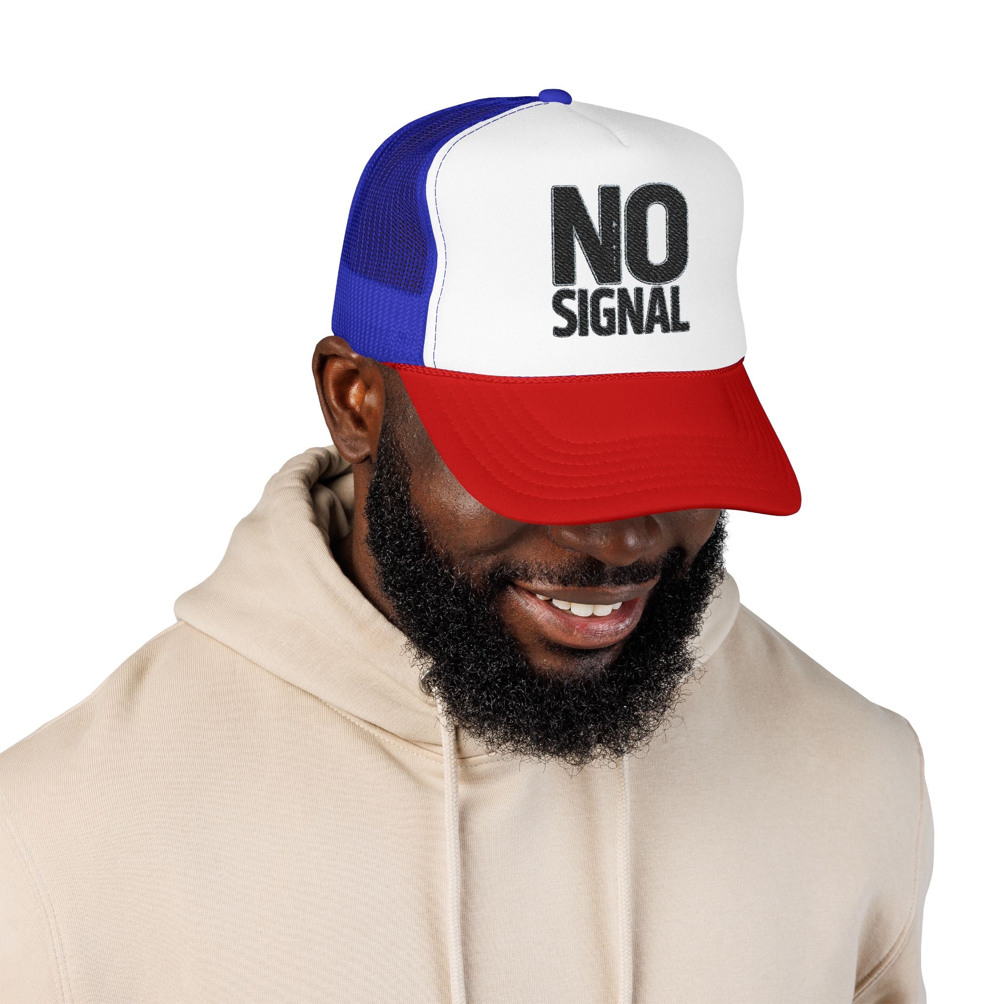 Trucker Hat — "NO SIGNAL" Distressed Foam Mesh Cap