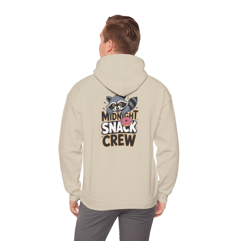 Midnight Snack Crew Hoodie — 'Wake the Sky' Raccoon Graphic Hooded Sweatshirt