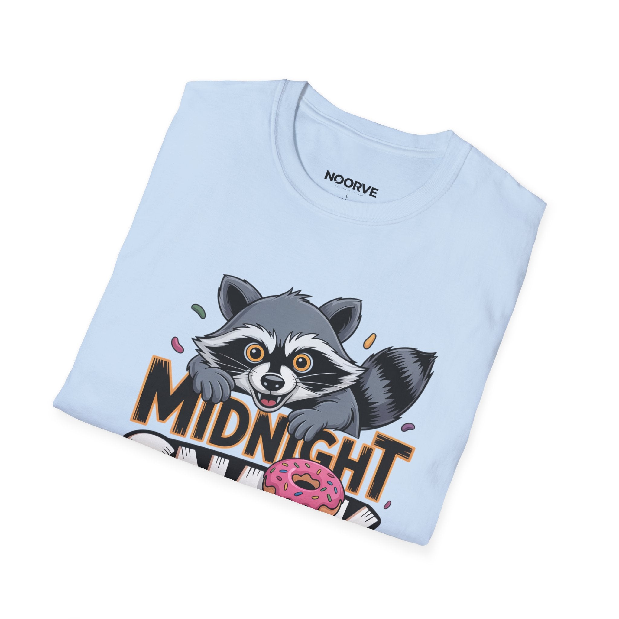 Midnight Snack Crew T-Shirt — Cute Raccoon Donut Tee