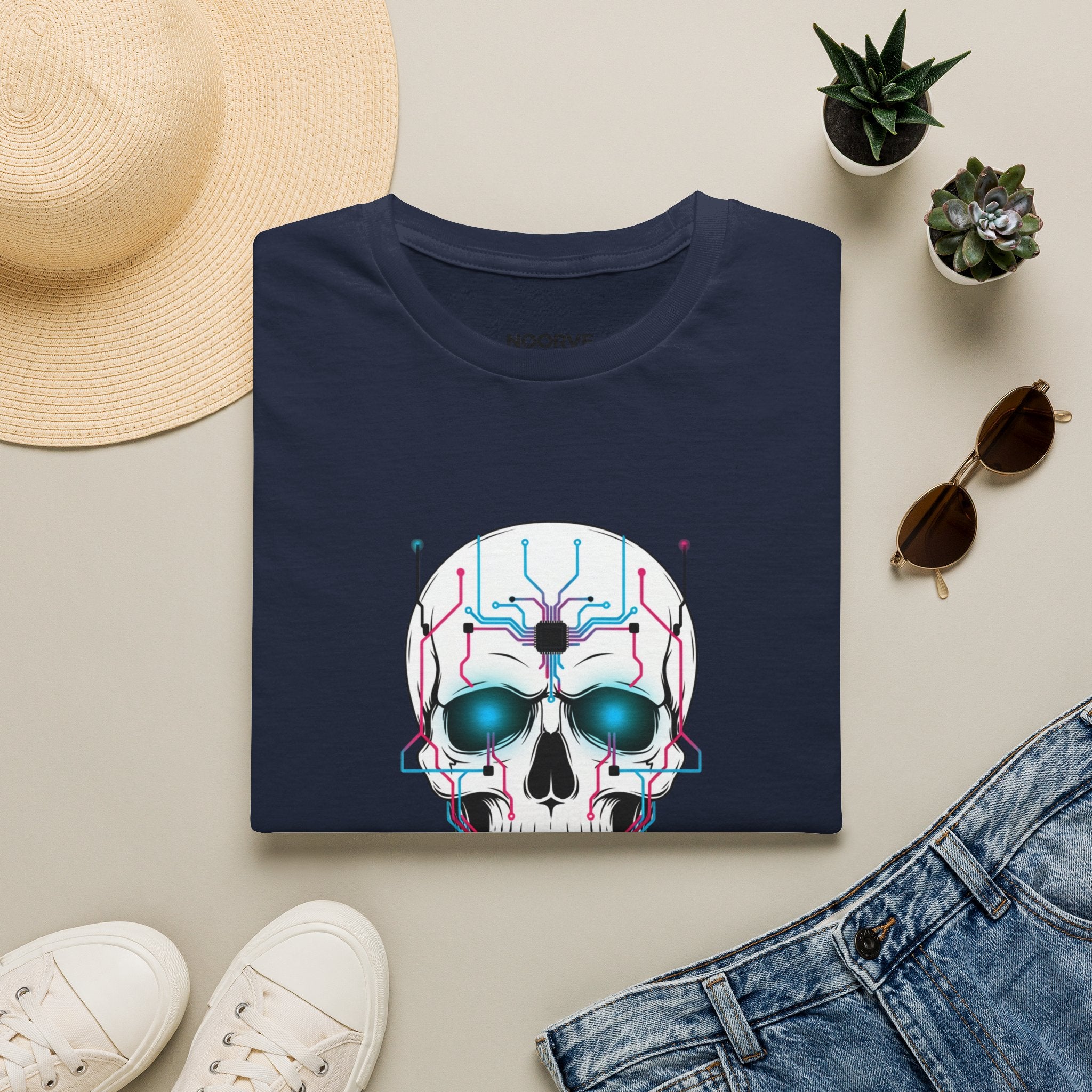 Cyber Skull T-Shirt — 'Human Powered' Retro Futuristic Graphic Tee | Noorve | T-Shirt
