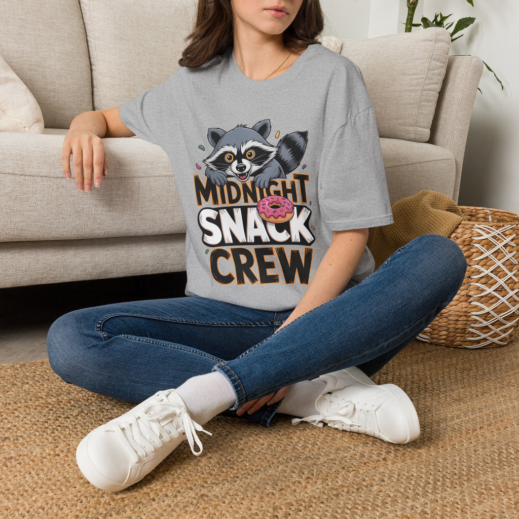 Midnight Snack Crew T-Shirt — Cute Raccoon Donut Tee
