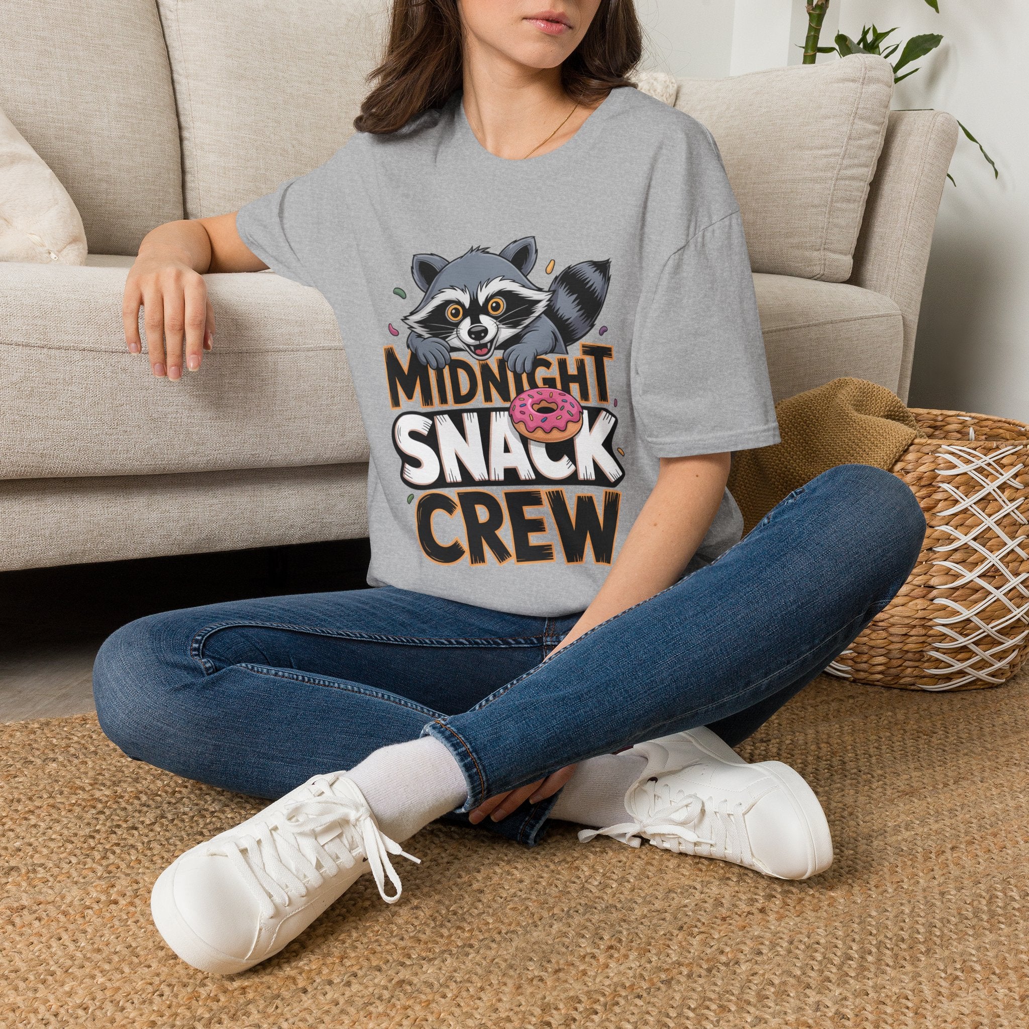Midnight Snack Crew T-Shirt — Cute Raccoon Donut Tee