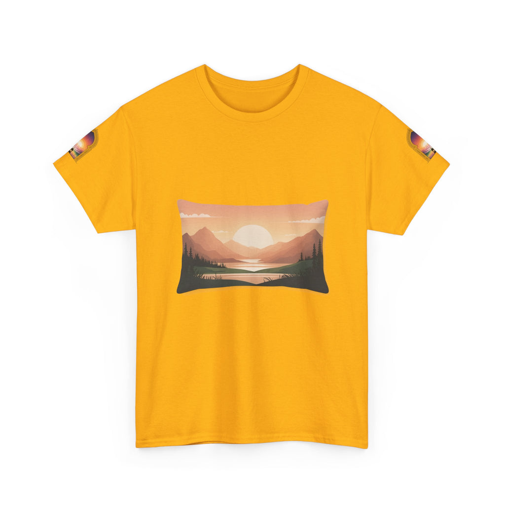 Sunset Mountain Landscape Tee - Retro Nature Graphic T-Shirt