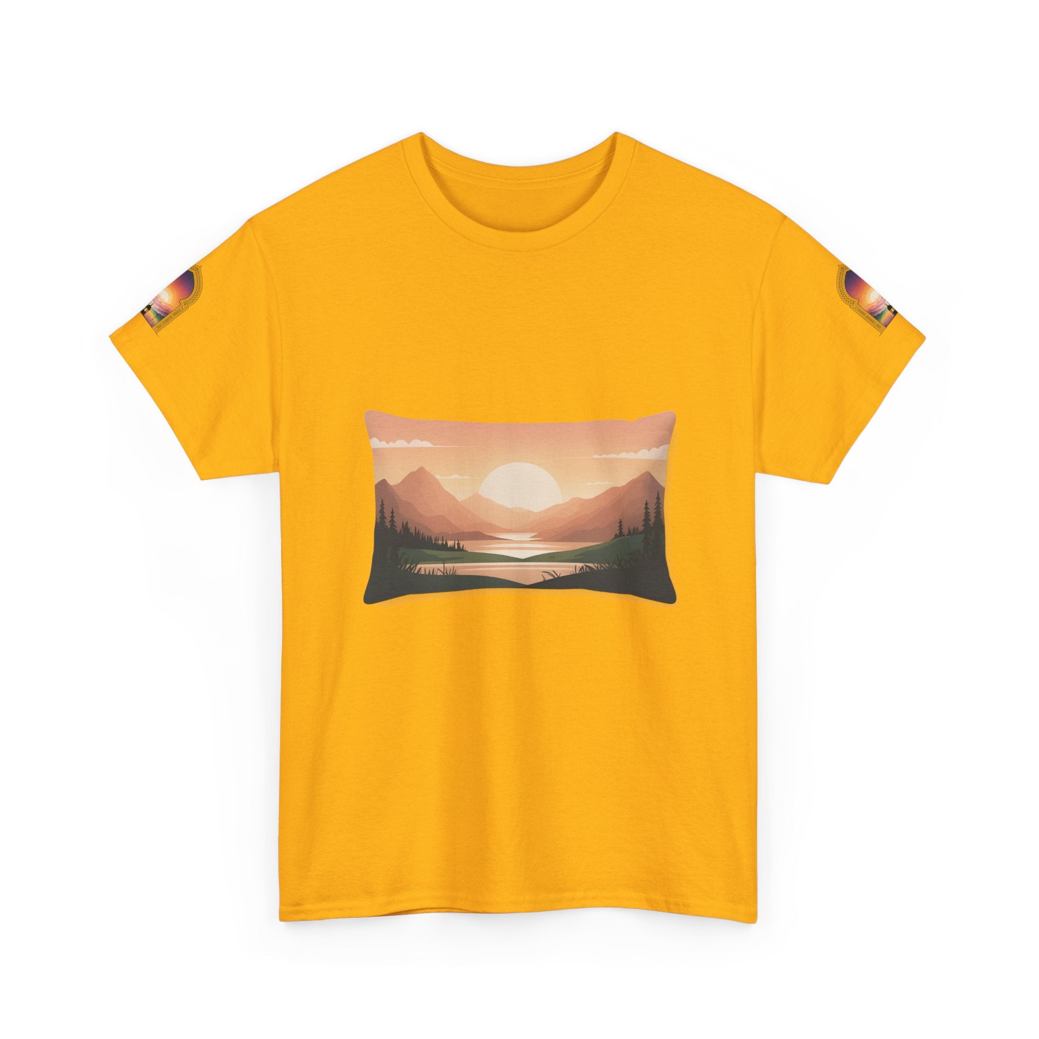 Sunset Mountain Landscape Tee - Retro Nature Graphic T-Shirt
