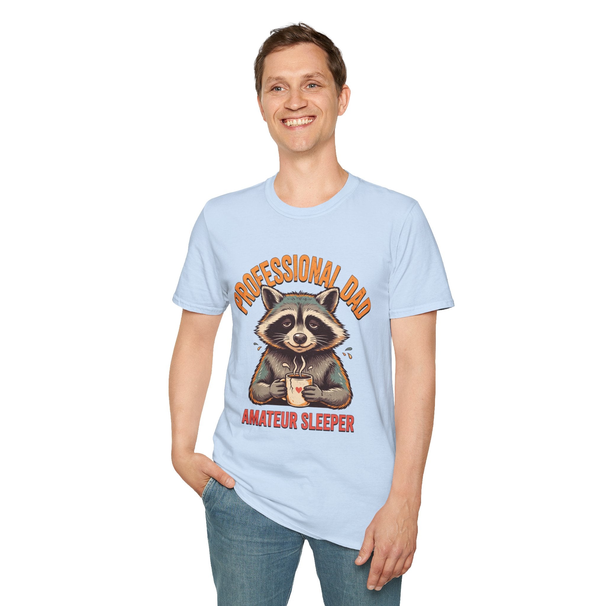 Dad T-Shirt — “Professional Dad, Amateur Sleeper” Raccoon Graphic Tee