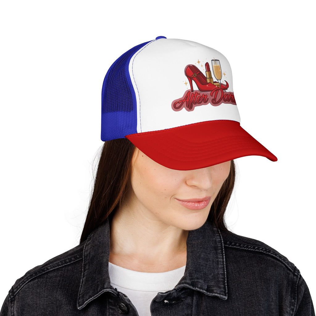 After Dark Trucker Hat — Red Heels & Champagne Foam Cap