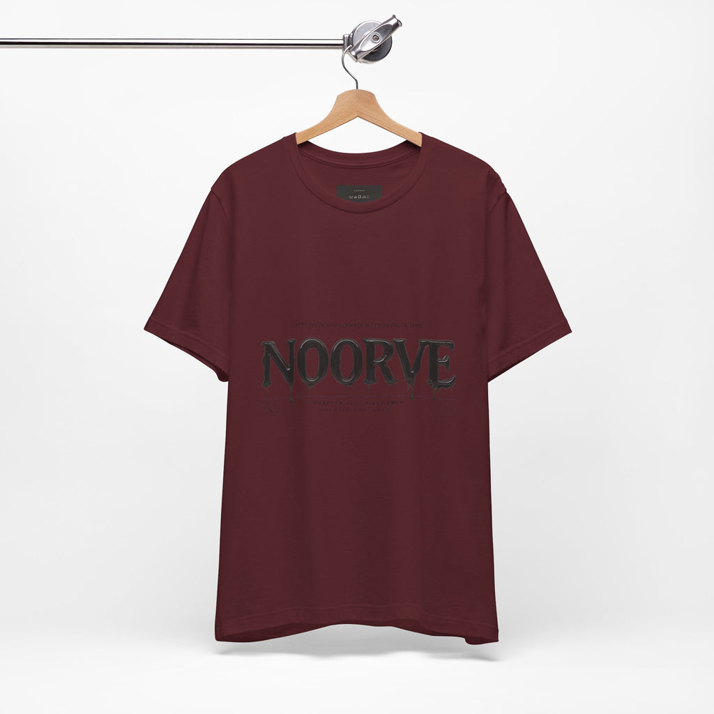 Noorve Drip Logo T-Shirt — Graphic White Tee with Gothic Dripping Text